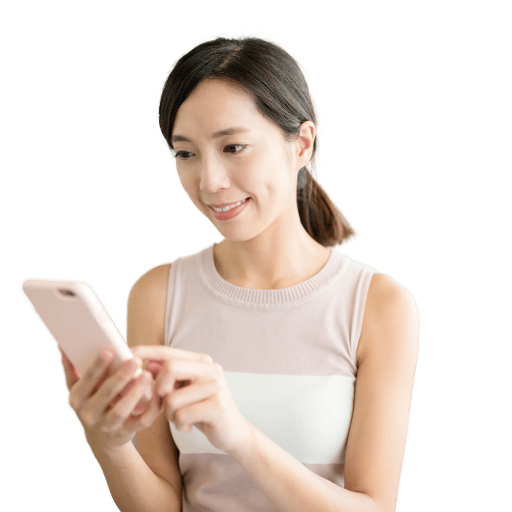 Woman using her insurance platform on her phone